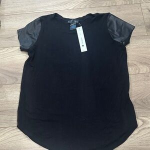 NWT Aqua Black Top with Sheer Sleeves